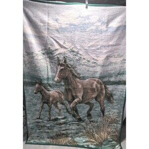 Biederlack Acrylic Throw Blanket Horse Foal Plaid 54"× 76"